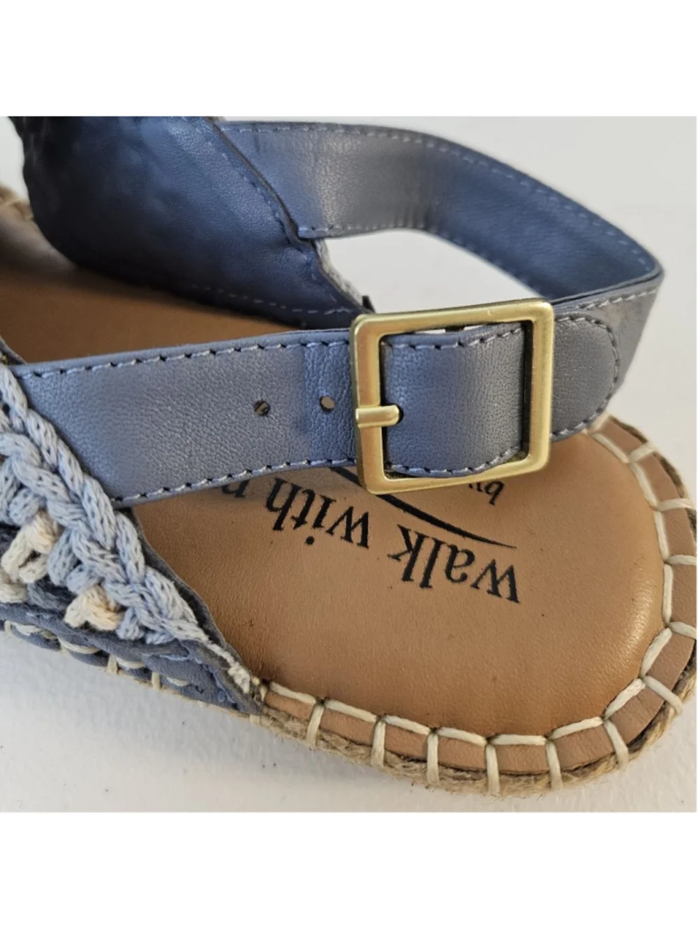 Coldwater Creek Walk With Me Cosita Blue Beige Crochet Espadrille Sandals 7.5